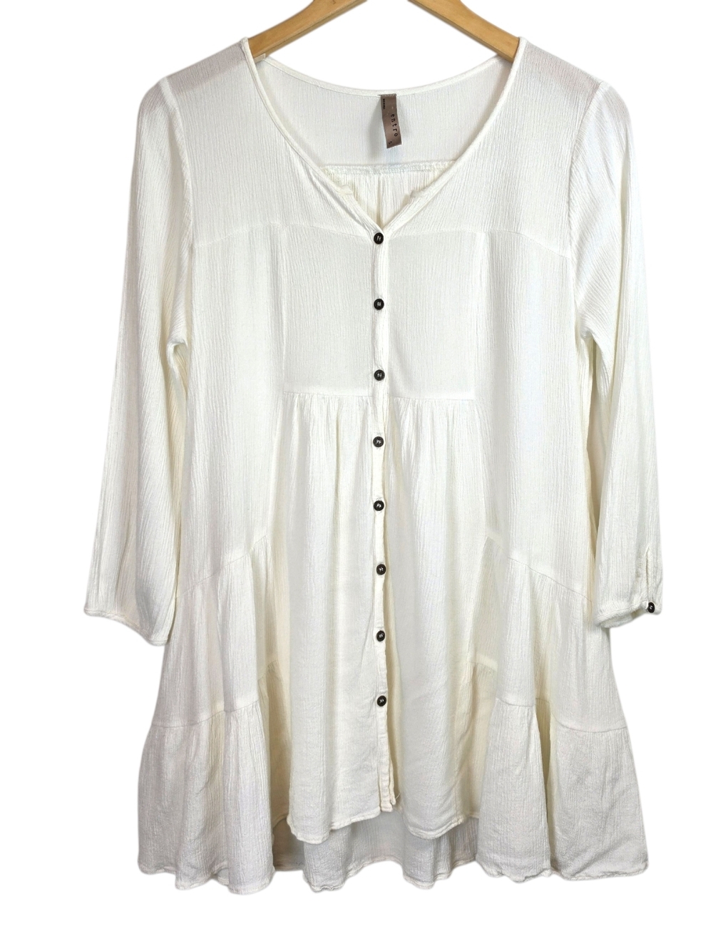 Entro Tiered Peasant Boho Tunic Sz S Oversized Pockets Babydoll Y2K Mini Dress